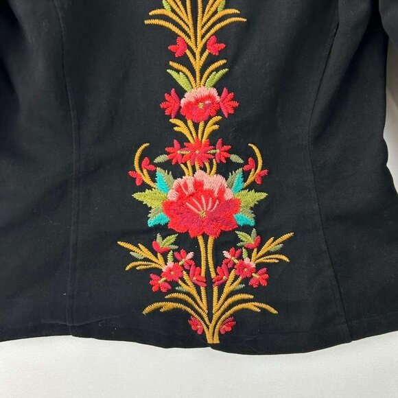 WE Women's S Fashion Black Floral Embroidered Blazer Jacket Boho Folk Tailored - Picture 9 of 15